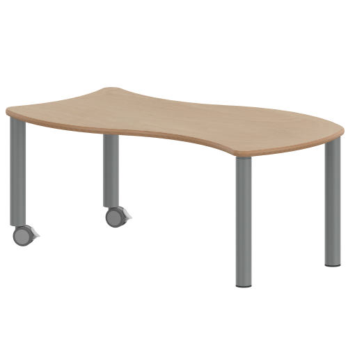 Tisch ZALOTTI mit Schichtstoff-Belag Wellen-Rechtecktisch, B/H/T: 120x25x60 cm, Stahlrohrbeine Ø 60 mm, Fußvariante: fahrbar, Tischbeine mit RAL-Farbe 9006 (weißaluminium)