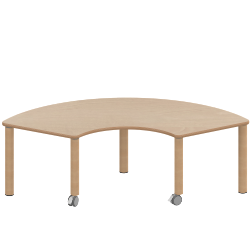 Tisch ZALOTTI mit Schichtstoff-Belag Drittelkreistisch, B/H/T: 173x41x80 cm, Massivholzbeine Ø 60 mm, Fußvariante: fahrbar