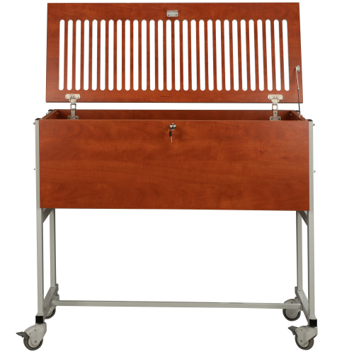 Klassenbuchwagen zur Unterbringung von Klassenbüchern DIN A4, Serie KLW, fahrbar B/H/T: 110x 92x45 cm, 4 Rollen, Deckel mit Einwurfschlitzen, abschließbar, für 28 Bücher