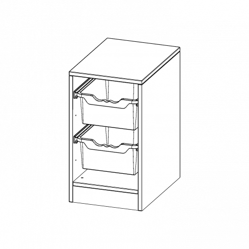 ErgoTray Regal, einreihig, 1,5 Ordnerhöhen - evo180 Serie B/H/T: 36,1x64x50 cm, mit Sockel (81 mm), 2 hohe ErgoTray Boxen