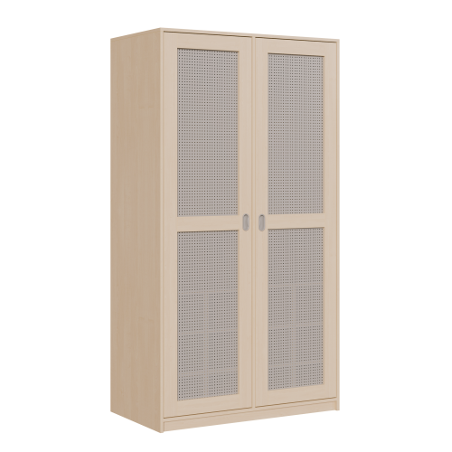 Liegepolsterschrank zweitürig, 227 cm hoch, oben Polster, unten Bettzeugfächer B/H/T: 123x227x67 cm, 2türig für bis zu 12 Matratzen, Bettwäschefächer, Korpus mit Lochblechtüren