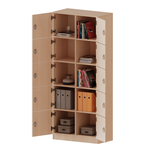 Schließfachschrank, 5 Ordnerhöhen - Serie evo180 B/H/T: 80x190x50 cm, 10 Schließfächer, mit Briefschlitz, mit Sockel (81 mm)