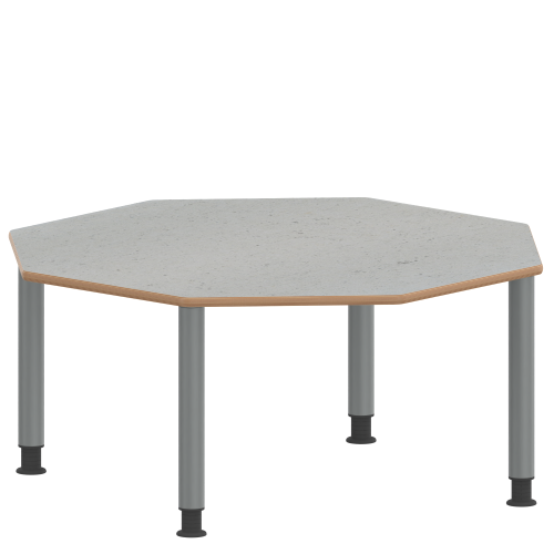 Tisch ZALOTTI mit Linoleum-Belag Achtecktisch, B/H/T: 120x53x120 cm, Stahlrohrbeine Ø 60 mm, Fußvariante: höhenverstellbar (53/67 cm), Tischbeine mit RAL-Farbe 9006 (weißaluminium)