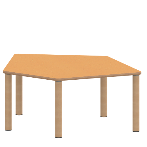 Tisch ZALOTTI mit Linoleum-Belag Fünfecktisch-klein, B/H/T: 121x41x110 cm, Massivholzbeine Ø 60 mm, Fußvariante: Stellfuß