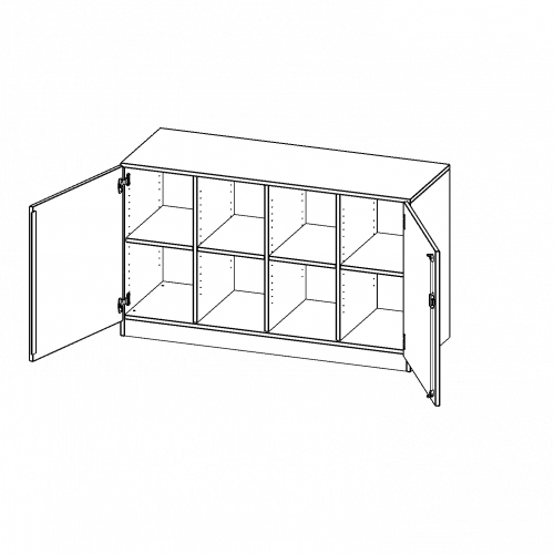 Schrank, vierreihig, 2 Ordnerhöhen - evo180 Serie B/H/T: 138,7x82x50 cm, zweitürig, mit Möbelstellfüßen, ohne Boxen