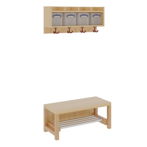Komplettgarderobe mit einfacher Ablage inklusive Boxen 2teilig ohne Stütze, Ablage zur Wandmontage, Aluminiumrost, wahlweise Facheinteilung, T: 35 cm