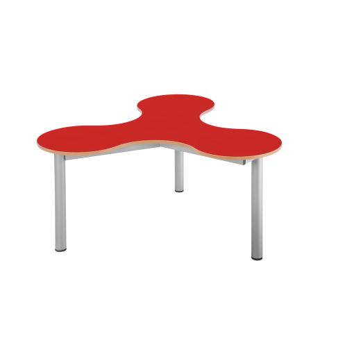 Kleeblatt 3er Tisch Höhenverstellbar 58-72 cm, fahrbar, B/H: 133x122 cm, Tischplatte Blau