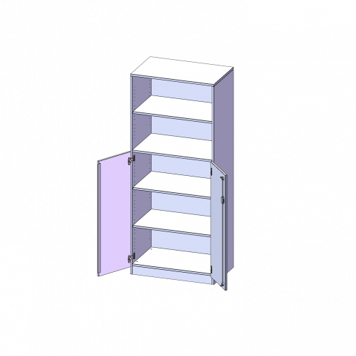 Schrank, 5 Ordnerhöhen, Türen unten (3 OH), oben 2 offene Fächer - Serie evo180 B/H/T: 80x190x40 cm, 2 Türen, abschließbar, mit Sockel (81 mm)