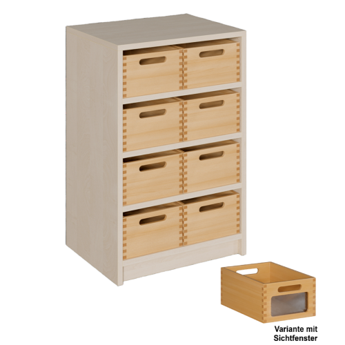 Korpus-Regal mit Materialkästen B/H/T: 52x80x40 cm mit 8 Massivholz-Kästen mit Sichtfenster
