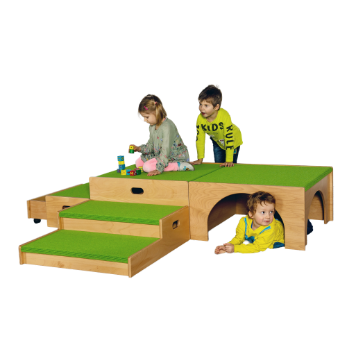 Spielpodestlandschaft "Set 21" mit Teppichbelag B/H/T: 195x40x156 cm, Podeste als stabile Multiplexkonstruktionen, Podestlandschaft, 5-teilig