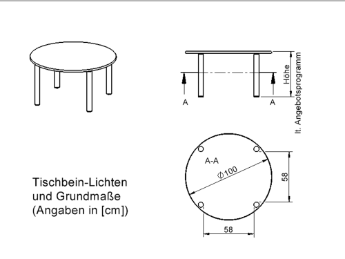 Tisch ZALOTTI mit Schichtstoff-Belag Rundtisch, Durchmesser/H: 100x46 cm, Stahlrohrbeine Ø 60 mm, Fußvariante: fahrbar, Tischbeine mit RAL-Farbe 9006 (weißaluminium)