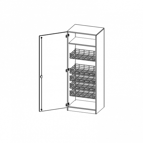 Sportschrank, 5 Ordnerhöhen - Serie evo180 B/H/T: 70,3x190x60 cm, mit 4 Ballkörben, Halterungen an der Tür, Tür öffnet links, mit Sockel (81 mm)