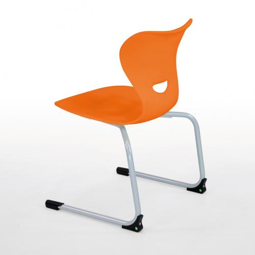 Freischwinger Schulstuhl mit Kunststoff Sitzschale Stapelbarer Freischwinger Schülerstuhl mit ergonomisch geformter Kunststoff- Sitzschale, mit Griffloch,  Sitzhöhe nach DIN 5 - 42 cm