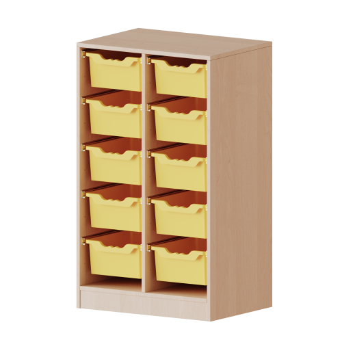 ErgoTray Regal, zweireihig, 3 Ordnerhöhen - evo180 Serie B/H/T: 70,3x118x40 cm, mit Möbelstellfüßen, 10 hohe ErgoTray Boxen