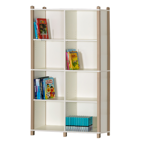 Stollen-Bibliotheksregal mit Mittelwand B/H/T: 106x180x34 cm, 8 Fächer durch 4 Einlegeböden und einen Zwischenboden