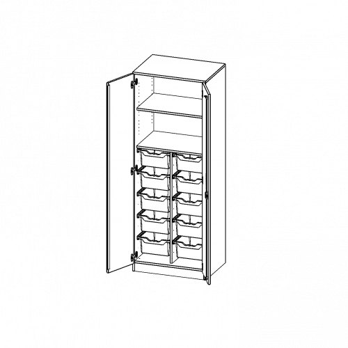 ErgoTray Schrank, zweireihig, 5 Ordnerhöhen - evo180 Serie B/H/T: 70,3x190x50 cm, zweitürig, mit Sockel (81 mm), mit 10 hohen ErgoTray Boxen