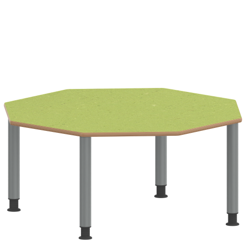 Tisch ZALOTTI mit Linoleum-Belag Achtecktisch, B/H/T: 120x53x120 cm, Stahlrohrbeine Ø 60 mm, Fußvariante: höhenverstellbar (53/67 cm), Tischbeine mit RAL-Farbe 9006 (weißaluminium)