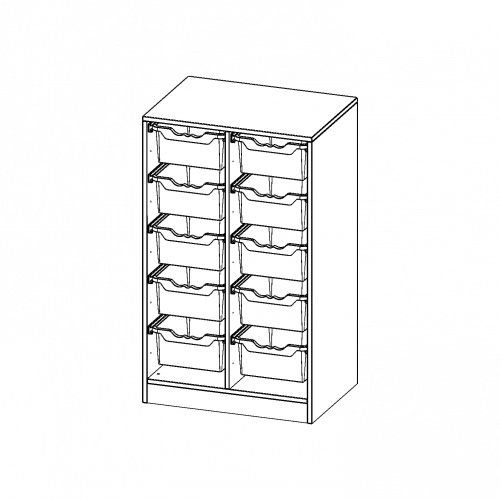 ErgoTray Regal, zweireihig, 3 Ordnerhöhen - evo180 Serie B/H/T: 70,3x118x50 cm, mit Sockel (81 mm), 10 hohe ErgoTray Boxen