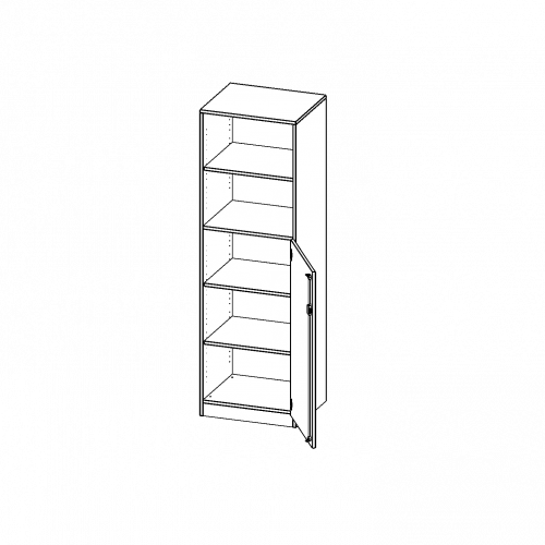 Schrank, 5 Ordnerhöhen, Tür unten (3 OH), oben 2 offene Fächer - Serie evo180 B/H/T: 60x190x40 cm, 1 Tür, abschließbar, Tür öffnet nach rechts, mit Sockel (81 mm)