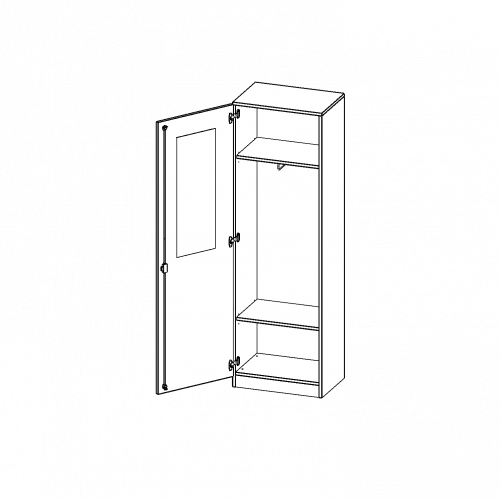 Garderobenschrank mit Spiegel und Garderobenstange, 5 Ordnerhöhen - Serie evo180 B/H/T: 60x190x40 cm, 1 Tür, abschließbar, Tür öffnet links, mit Sockel (81 mm)
