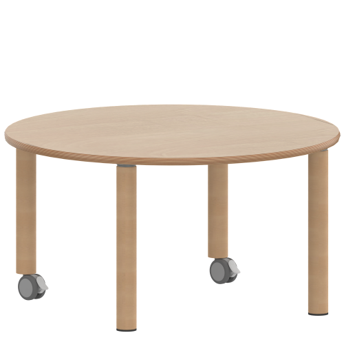 Tisch ZALOTTI mit Schichtstoff-Belag Rundtisch, Durchmesser/H: 100x41 cm, Massivholzbeine Ø 60 mm, Fußvariante: fahrbar