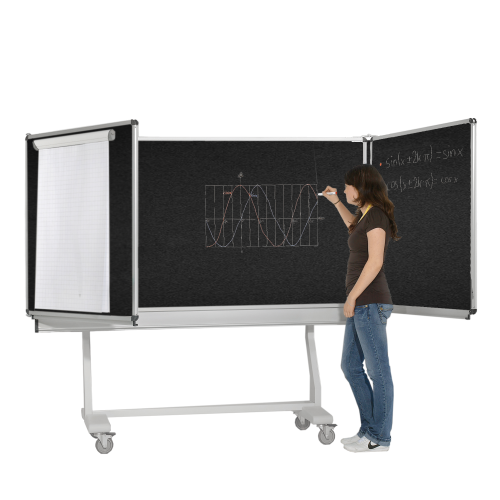 Federzugtafel aus Premium Stahlemaille, fahrbar, Serie FZR E MF 200x100 cm FF 100x100 cm, schwarz