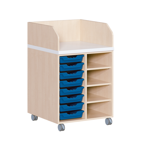 Wickelkommode, zweireihig, fahrbar B/H/T: 70,5x111,5x71,5 cm, Regal rechts, 8 Boxen links