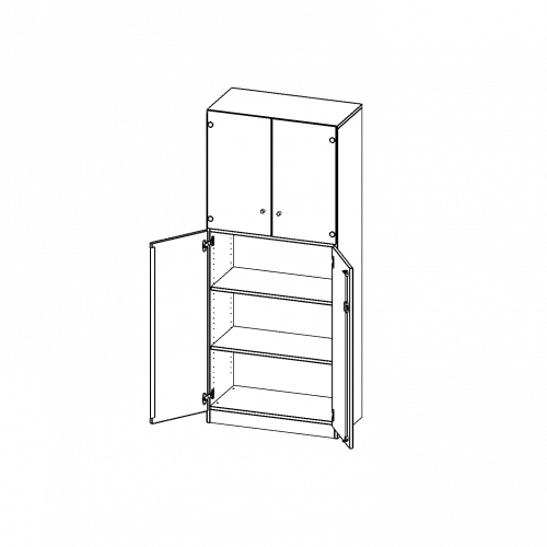 Schrank, 5 Ordnerhöhen, unten Türen (3 OH), oben Vitrinentüren (2 OH) - Serie evo180 B/H/T: 100x190x60 cm, 2 geschlossene und 2 Glastüren, abschließbar, mit Sockel (81 mm)