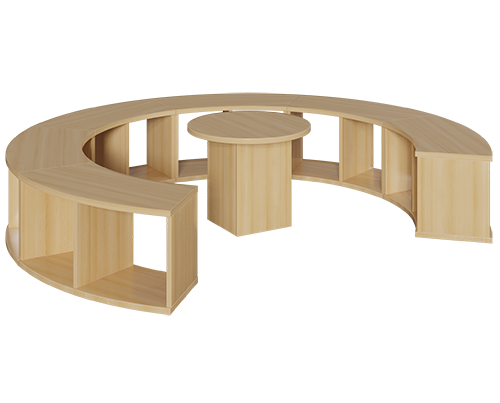 Sitzrondell mit Tisch, 7-teilig DM/H: 230x40/48 cm, 6 Bänke, 1 Tisch