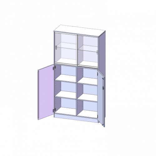 Kombischrank, 5 Ordnerhöhen, Drehtüren unten (3 OH), Glasschiebetüren oben (2 OH) - Serie evo180 B/H/T: 120x190x50 cm, alle Türen abschließbar, mit Sockel (81 mm)