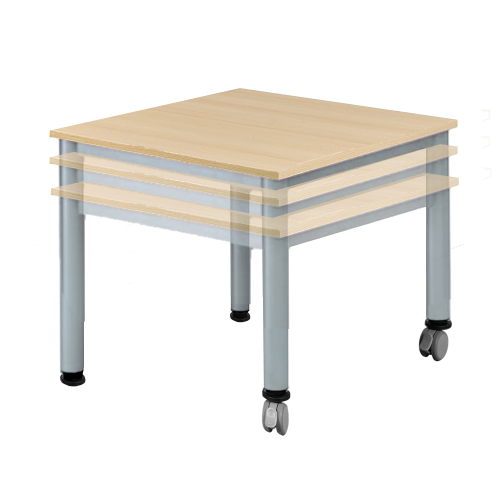 fahrbarer, höhenverstellbarer Quadrattisch B/H/T: 80x58-72x80 cm, Melaminplatte mit ABS-Kante