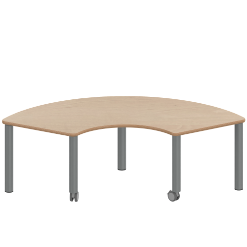 Tisch ZALOTTI mit Schichtstoff-Belag Drittelkreistisch, B/H/T: 173x25x80 cm, Stahlrohrbeine Ø 60 mm, Fußvariante: fahrbar, Tischbeine mit RAL-Farbe 9006 (weißaluminium)