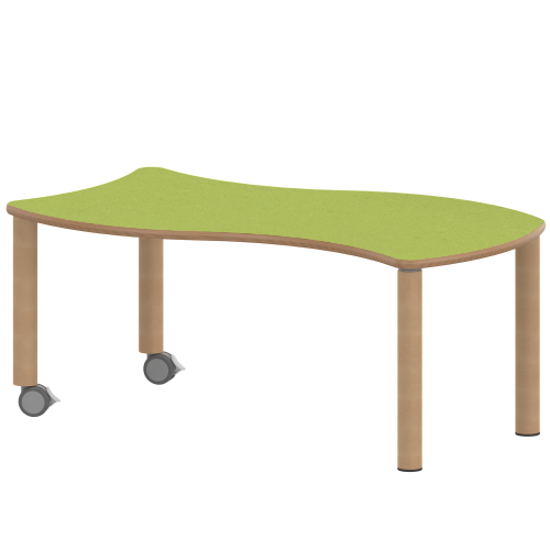 Tisch ZALOTTI mit Linoleum-Belag Wellen-Rechtecktisch, B/H/T: 120x46x60 cm, Massivholzbeine Ø 60 mm, Fußvariante: fahrbar