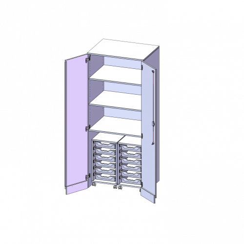 Garagenschrank ohne Sockel, 5 Ordnerhöhen - Serie evo180 B/H/T: 80x190x60 cm, 2 Container mit je 6 flachen ErgoTray Boxen