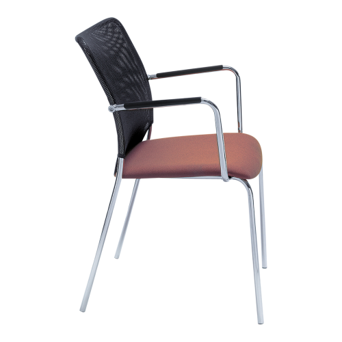 Konferenzstuhl SOLA, mit Armlehne B/H/T: 55x88x58 cm, schwarzer Netzstoff, Gestellfarbe: Chrom, Stoffgruppe wählbar