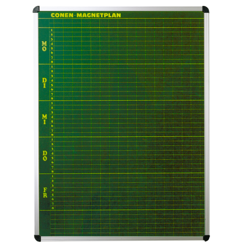 Stundenplantafel aus Premium Stahlemaille in grün B/H: 171x103 cm, 8 Stunden, 40 Klassen, Stahlemaillie grün, magnethaftend, beschreibbar