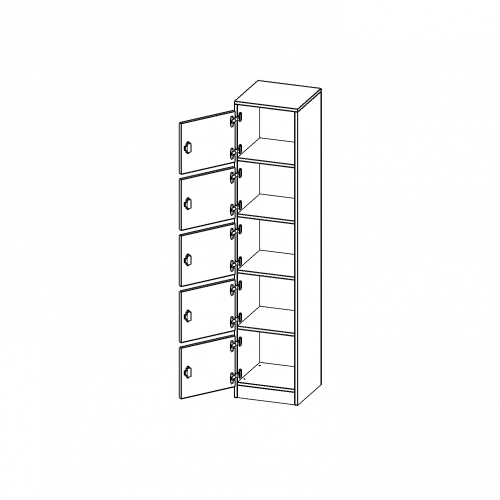 Schließfachschrank, 5 Ordnerhöhen - Serie evo180 B/H/T: 40,5x190x40 cm, 5 Schließfächer, mit Briefschlitz, Türen öffnen nach links, mit Sockel (81 mm)