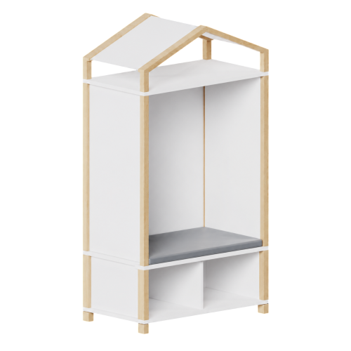 Rückzugshaus in Stollenbauweise mit Dach, Bücherregal und Bodenmatte B/H/T: 106x160/185x60, unten kleines Bücherregal mit 2 Fächern, mit 1teiliger Bodenmatte