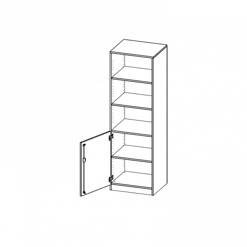 Schrank, 5 Ordnerhöhen, Tür unten (2 OH), oben 3 offene Fächer - Serie evo180 B/H/T: 60x190x60 cm, 1 Tür, abschließbar, Tür öffnet nach links, mit Sockel (81 mm)
