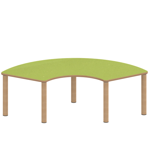 Tisch ZALOTTI mit Linoleum-Belag Drittelkreistisch, B/H/T: 173x41x80 cm, Massivholzbeine Ø 60 mm, Fußvariante: Stellfuß