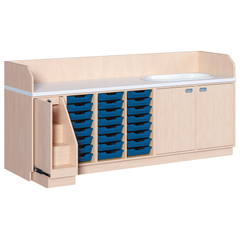 Wickelkommode, vierreihig zuzüglich Badewanne B/H/T: 249x113x71,5 cm, Ausziehbarer Aufstieg links, 24 Boxen und Badewanne rechts