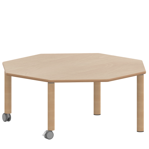 Tisch ZALOTTI mit Schichtstoff-Belag Achtecktisch, B/H/T: 120x41x120 cm, Massivholzbeine Ø 60 mm, Fußvariante: fahrbar