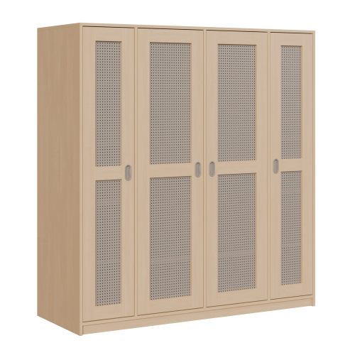 Liegepolsterschrank für 130-150 cm lange Polster, mit Fächern B/H/T: 178x190x67 cm, 4türig für bis zu 10 Matratzen, Bettwäschefächer, Korpus mit Lochblechtüren