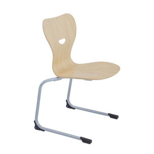 Freischwinger Schulstuhl mit Sperrholz Sitzschale Stapelbarer Freischwinger Schülerstuhl mit ergonomisch geformter Buchesperrholz- Sitzschale, mit Griffloch, Sitzhöhe 30 cm