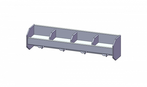Garderobenablage mit vorderer Bilderleiste, Fachtrennern und Haken B/H/T: 80x20x18 cm, vorn Bilderleiste, oben 4 offene Fächer mit Fachtrennern, darunter 4 Dreifach-Kleiderhaken