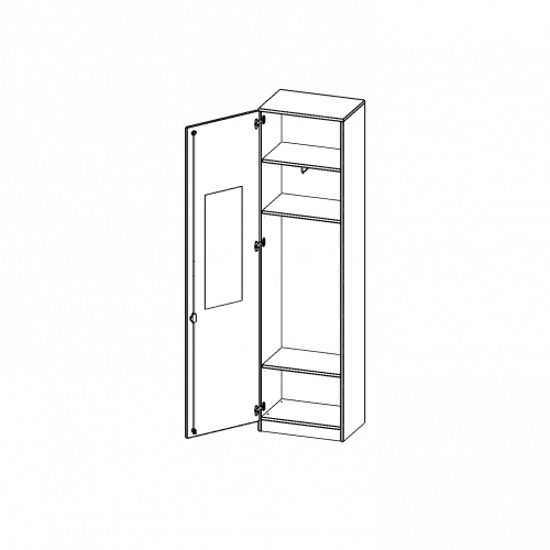 Garderobenschrank mit Spiegel und Garderobenstange, 6 Ordnerhöhen - Serie evo180 B/H/T: 60x226x40 cm, 1 Tür, abschließbar, Tür öffnet links, mit Sockel (81 mm)