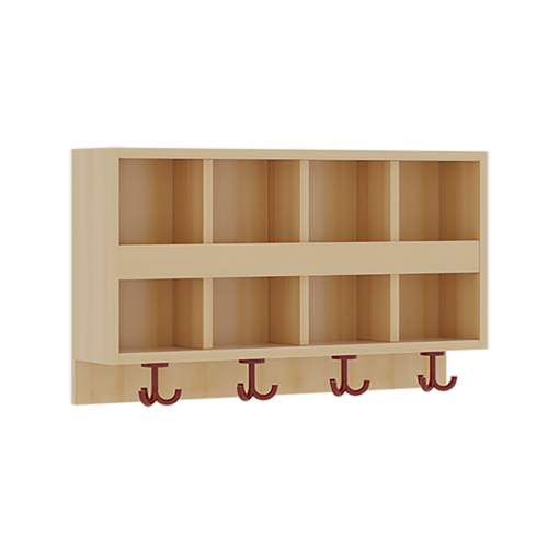 doppelte Garderobenablage mit Blende B/H/T: 80x46x20 cm, aus feuerhemmendem Material, 2x4 Fächer und Blende, 4 St. 3fach-Haken, oben offene Unterteilungen
