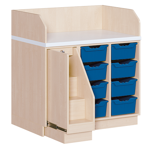 Wickelkommode, dreireihig B/H/T: 107x113x91,5 cm, Ausziehbarer Aufstieg links, 8 Boxen rechts