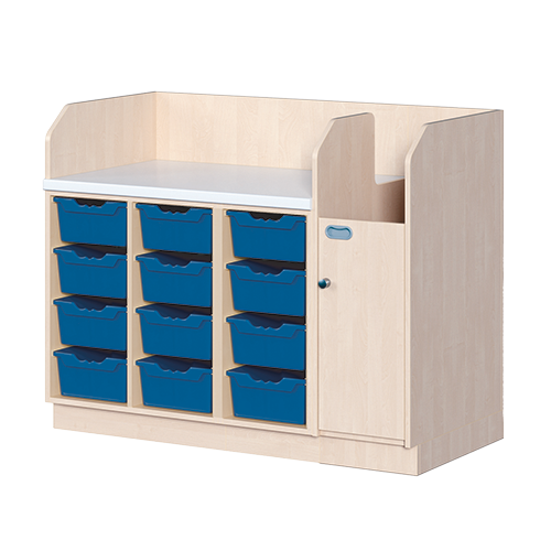 Wickelkommode, vierreihig B/H/T: 143x113x71,5 cm, Integrierter Aufgang rechts, 12 Boxen links