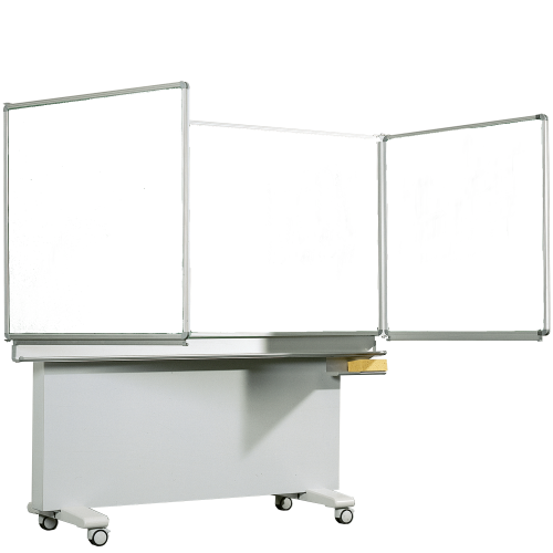 Whiteboard Klappschiebetafel aus Stahl, Serie MST, weiß MF: 200x100 cm FF: 100x100 cm, fahrbar